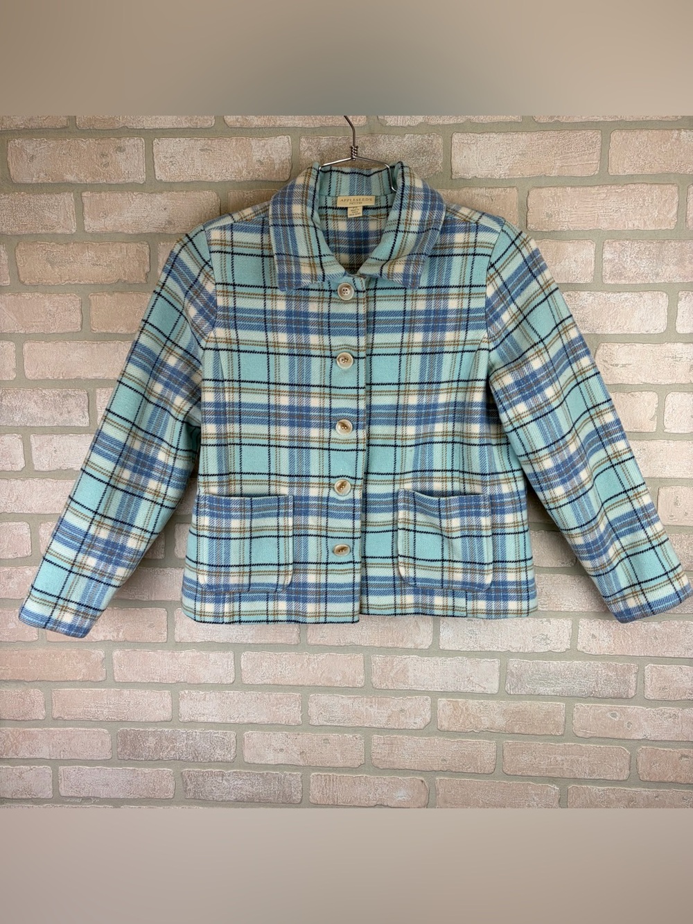 Appleseed’s Plaid Button-Front Women's Jacket in Light Blue Small